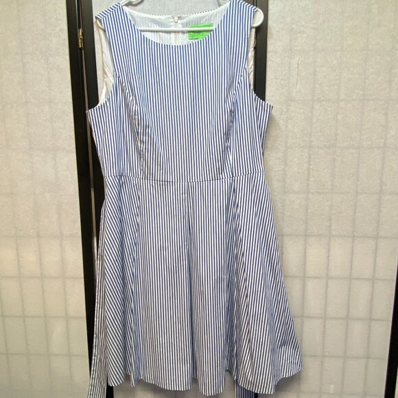 Pappagallo Fit & Flare Pleated Midi Dress Lined Stripe Blue White 16 Sleeveless - Picture 7 of 12